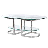 Oval Stainless Steel Bevel Edge Tempered Glass Coffee Table