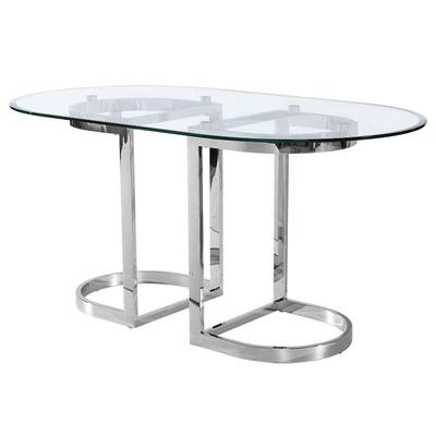 Oval Shape Glass Top Stainless Steel Dining Room Table ZCT-101
