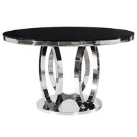 Black Glass Dining Table With Stainless Steel Base With Italian Style