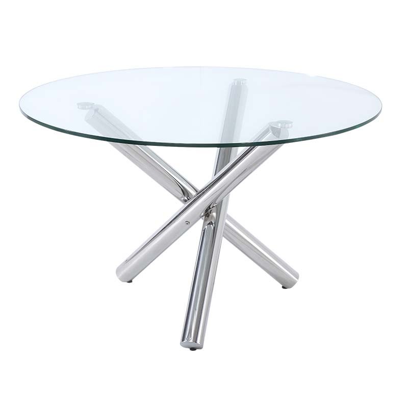 Kitchen Round Glass Top Dining Table With Simple Metal Base