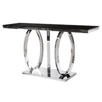 Living Room Black Glass Top Console Table With Stainless Steel Base