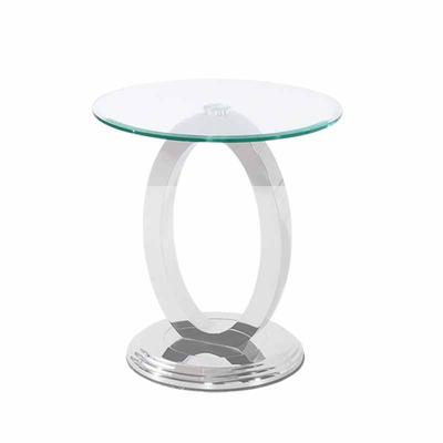 Round Glass Top Stainless Steel End Table With Metal Material