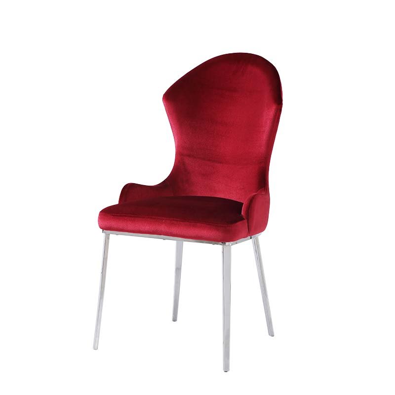 Elegant Red Velvet Dining Chair With Stainless Steel Frame ZCY-606