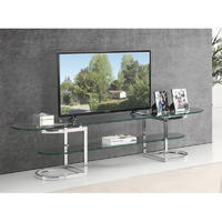 Contemporary Stainless Steel TV Stand with Glass Top E101